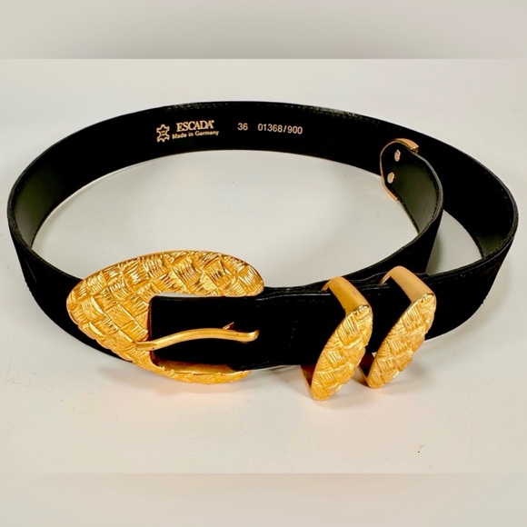 00s y2k archive ESCADA GOLD buckle belt Vintage escada buckle